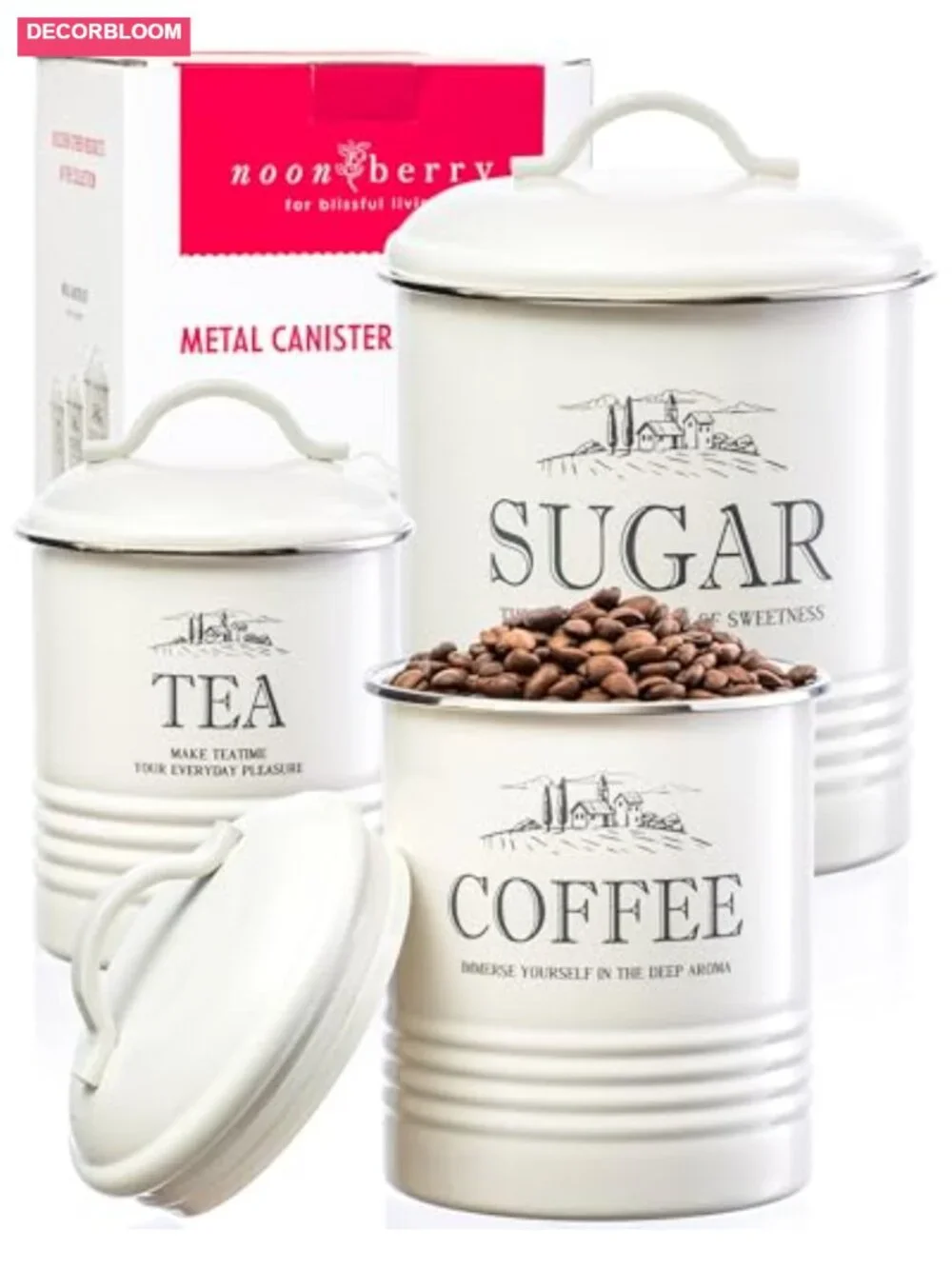 3-Piece Airtight Coffee Tea Sugar Canister Set, Rust-Resistant Steel Kitchen